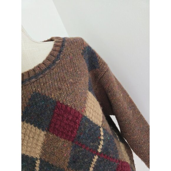 Geoffrey Beene Wool Vintage Argyle Preppy Crew Brown USA Sweater Womens Size M - Picture 3 of 11